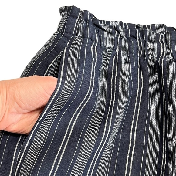 NWT Ellen Tracy Navy Striped 100% Linen Elastic Waist Skirt Size Large - Picture 3 of 9